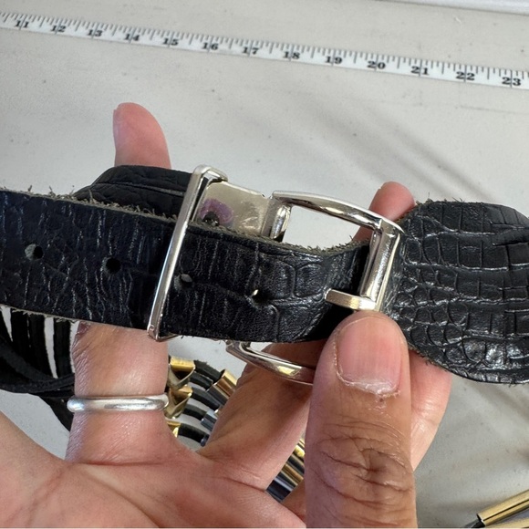 Vintage 80s Rare Jose Cotel Paris Black Jeweled Art Deco Leather Belt - Picture 7 of 16